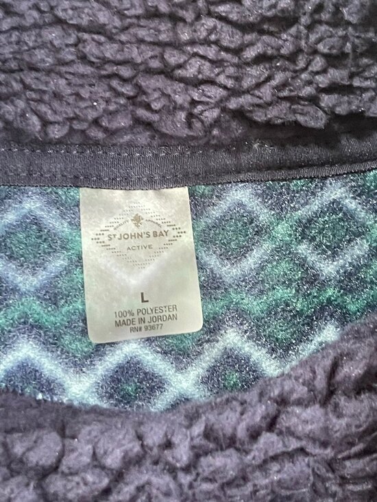 St. John's Bay Pullover Green & Navy Mock Turtleneck Sweatshirt Size Large - Picture 7 of 7